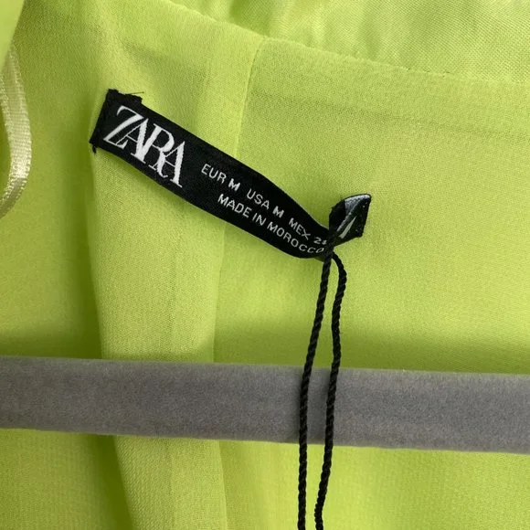 Brand new size 6 satin ZARA wrap dress in neon lime green - Picture 4 of 5